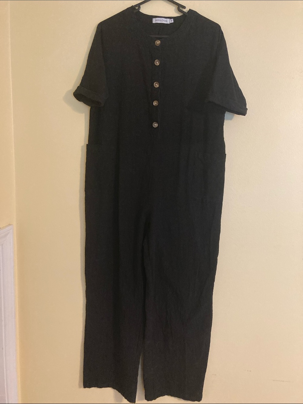 MISSLOOK Black Short-Sleeve Button Jumpsuit